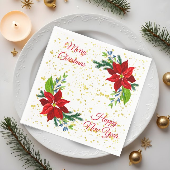 Poinsettia Floral Bouquet, Merry Christmas Napkin (Creator Uploaded)