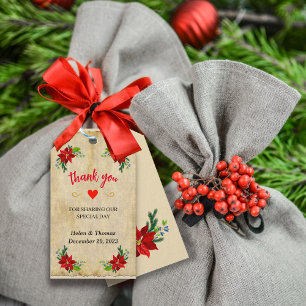 Poinsettia Floral Bouquet, Vintage Thank you  Gift Tags