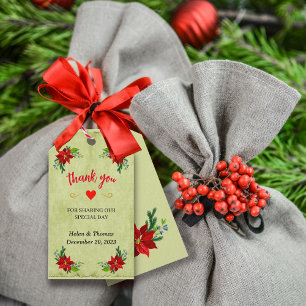 Poinsettia Floral Bouquet, Vintage Thank you Gift Tags