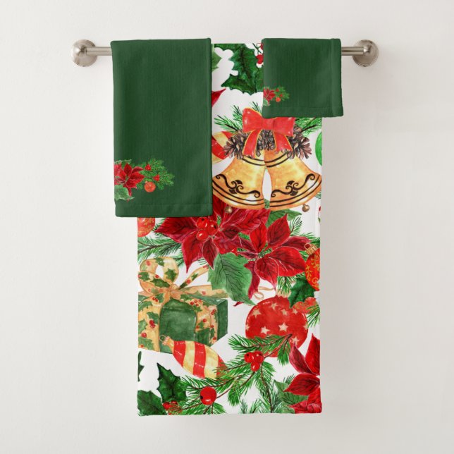 Poinsettia Floral Christmas Bath Towel Set (Insitu)