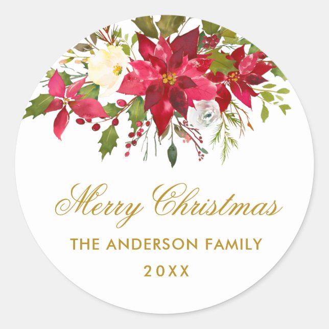 Poinsettia Floral Christmas Gold Envelope Seal (Front)