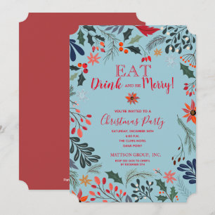 Poinsettia Floral Christmas Holiday Invitations