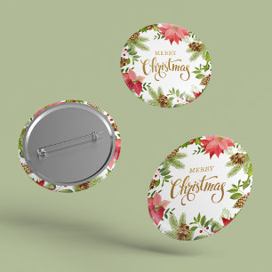 Poinsettia Floral Christmas   Holidays 6 Cm Round Badge