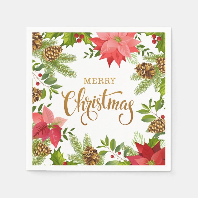 Poinsettia Floral Christmas | Holidays Napkin (Front)