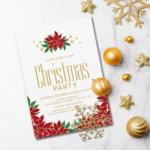 Poinsettia Floral Christmas Party Invitation