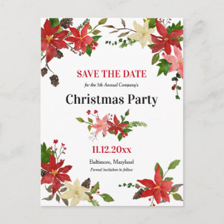 Poinsettia Floral Christmas Party Save The Date Announcement Postcard
