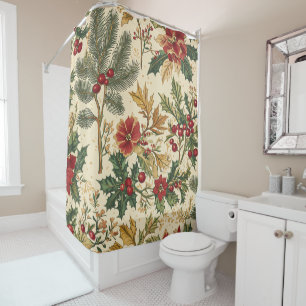 Poinsettia Floral Christmas Pattern (13) Shower Curtain