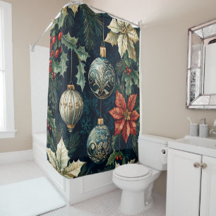 Poinsettia Floral Christmas Pattern (14) Shower Curtain