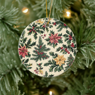 Poinsettia Floral Christmas Pattern (15) Ceramic Tree Decoration