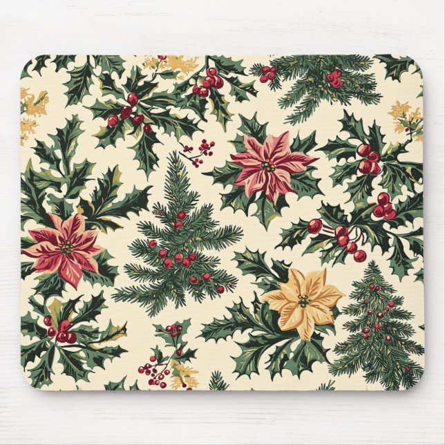 Poinsettia Floral Christmas Pattern (15) Mouse Mat (Front)