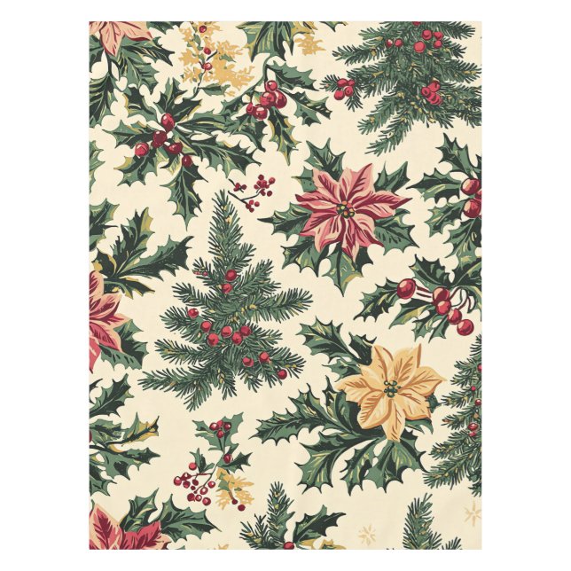Poinsettia Floral Christmas Pattern (15) Tablecloth (Front)