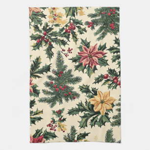Poinsettia Floral Christmas Pattern (15) Tea Towel