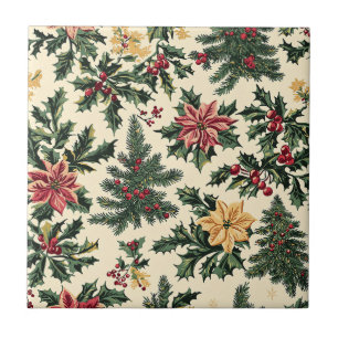 Poinsettia Floral Christmas Pattern (15) Tile