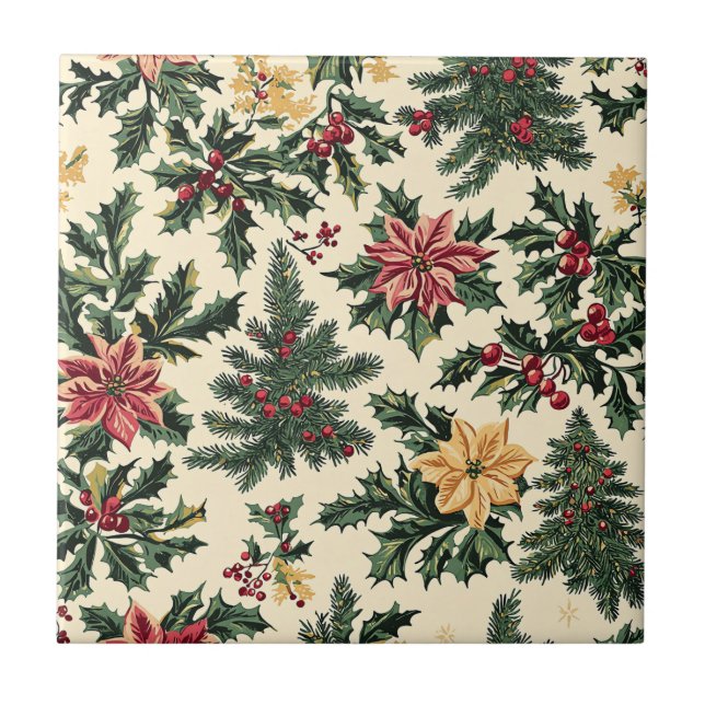 Poinsettia Floral Christmas Pattern (15) Tile (Front)