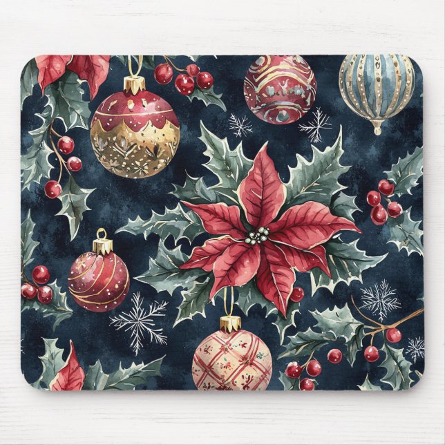 Poinsettia Floral Christmas Pattern (16) Mouse Mat (Front)