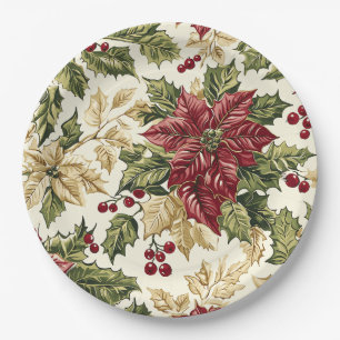 Poinsettia Floral Christmas Pattern (17) Paper Plate