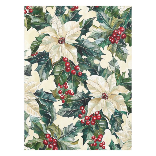 Poinsettia Floral Christmas Pattern (19) Tablecloth (Front)