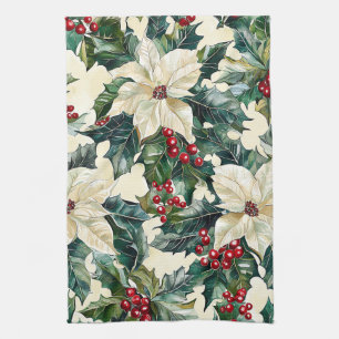 Poinsettia Floral Christmas Pattern (19) Tea Towel