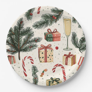 Poinsettia Floral Christmas Pattern (1) Paper Plate