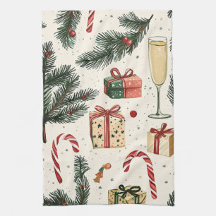 Poinsettia Floral Christmas Pattern (1) Tea Towel