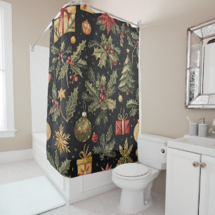 Poinsettia Floral Christmas Pattern (20) Shower Curtain