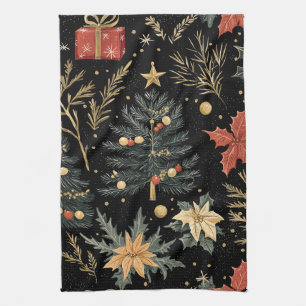 Poinsettia Floral Christmas Pattern (21) Tea Towel