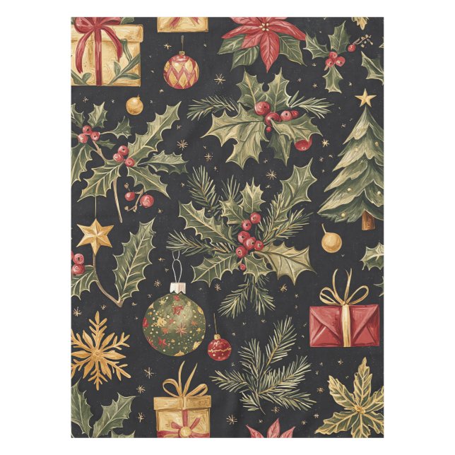 Poinsettia Floral Christmas Pattern (22) Tablecloth (Front)