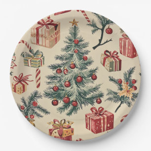 Poinsettia Floral Christmas Pattern (2) Paper Plate