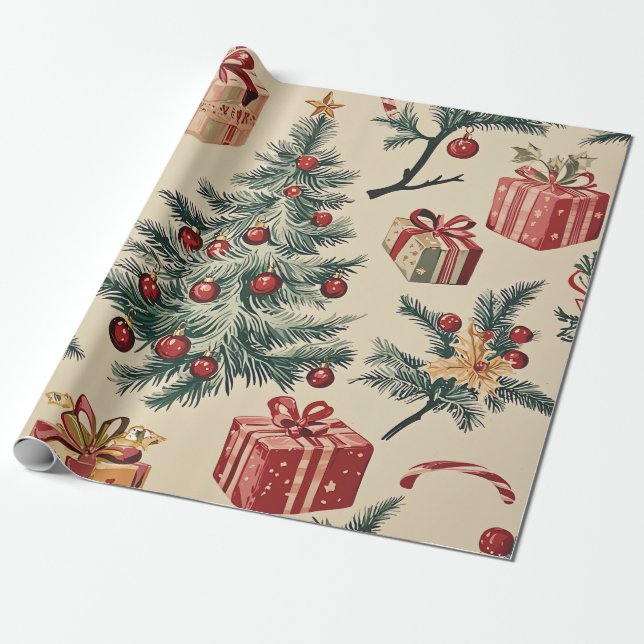 Poinsettia Floral Christmas Pattern (2) Wrapping Paper (Unrolled)