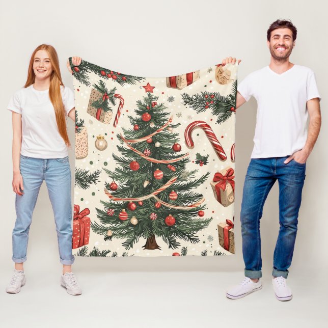 Poinsettia Floral Christmas Pattern (4) Fleece Blanket (In Situ)