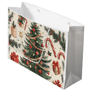 Poinsettia Floral Christmas Pattern (4) Large Gift Bag