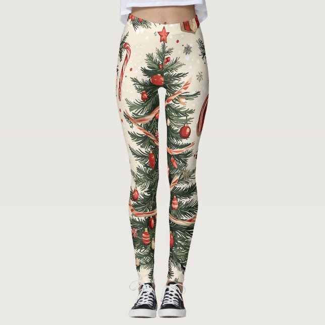 Poinsettia Floral Christmas Pattern (4) Leggings (Front)