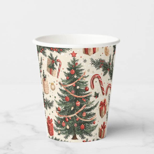 Poinsettia Floral Christmas Pattern (4) Paper Cups (Front)
