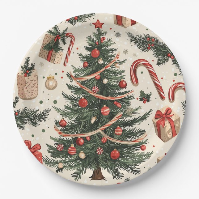 Poinsettia Floral Christmas Pattern (4) Paper Plate (Front)