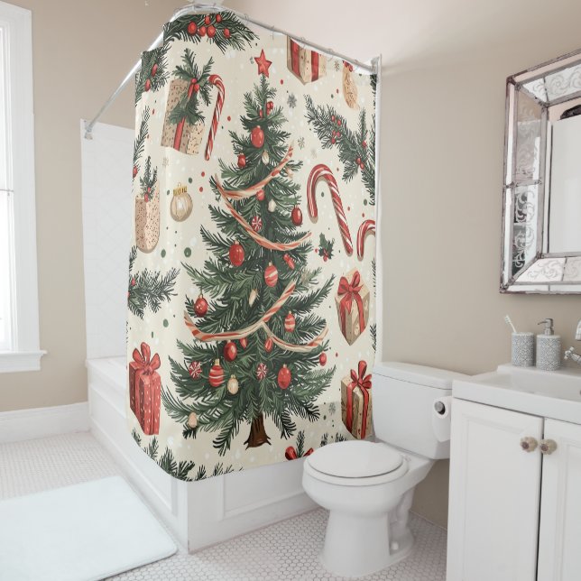 Poinsettia Floral Christmas Pattern (4) Shower Curtain (In Situ)