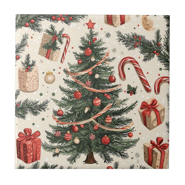 Poinsettia Floral Christmas Pattern (4) Tile (Front)