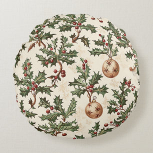 Poinsettia Floral Christmas Pattern (6) Round Cushion