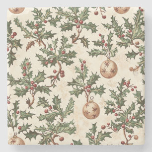 Poinsettia Floral Christmas Pattern (6) Stone Coaster