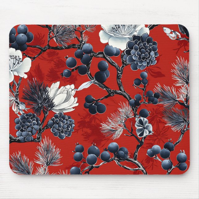 Poinsettia Floral Christmas Pattern (7) Mouse Mat (Front)