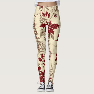 Poinsettia Floral Christmas Pattern (8) Leggings