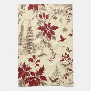 Poinsettia Floral Christmas Pattern (8) Tea Towel
