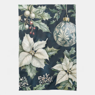 Poinsettia Floral Christmas Pattern (9) Tea Towel
