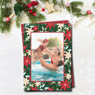 Poinsettia Floral Christmas Photo Holiday Card