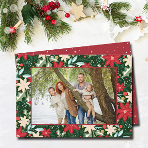 Poinsettia Floral Christmas Photo Holiday Card