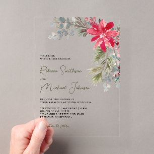 Poinsettia Floral Christmas Wedding Acrylic Invitations