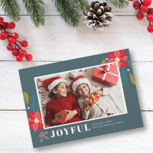 Poinsettia Floral Cluster Green Photo Christmas Holiday Card