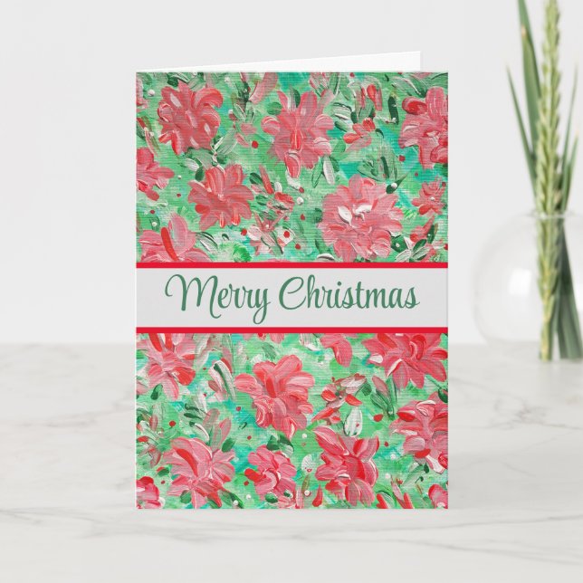 Poinsettia Floral Custom Holiday Card (Front)