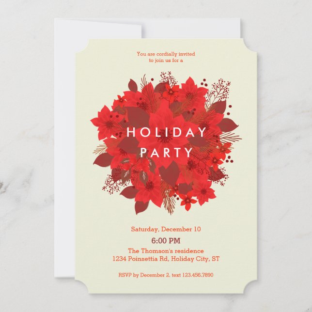 Poinsettia Floral Decor Holiday Party Invitation (Front)