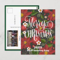 Poinsettia Floral Elegant Script Photo Business 