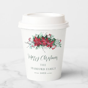 Poinsettia Floral Family Festive Christmas Custom Paper Cups